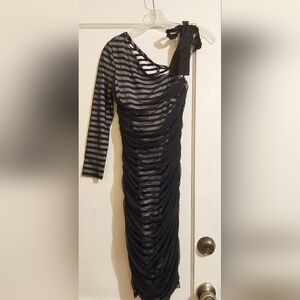 BCBGMaxAzria Black and Gray One Shoulder Dress